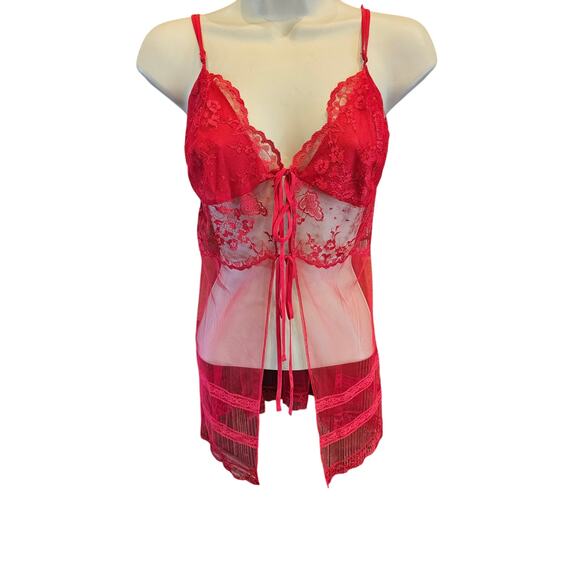 NWT Victoria's Secret sexy lingerie teddy tank lace red sz M open front NEW - Picture 1 of 6